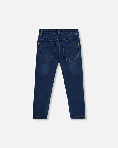 French Terry Blue Denim Pants With Contrasting Patch