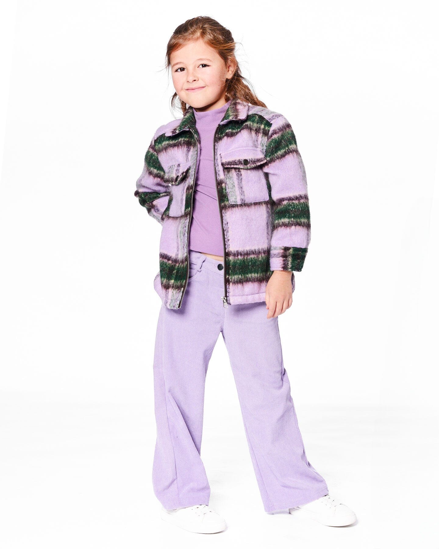 Zipped Plaid Overshirt Mauve And Green