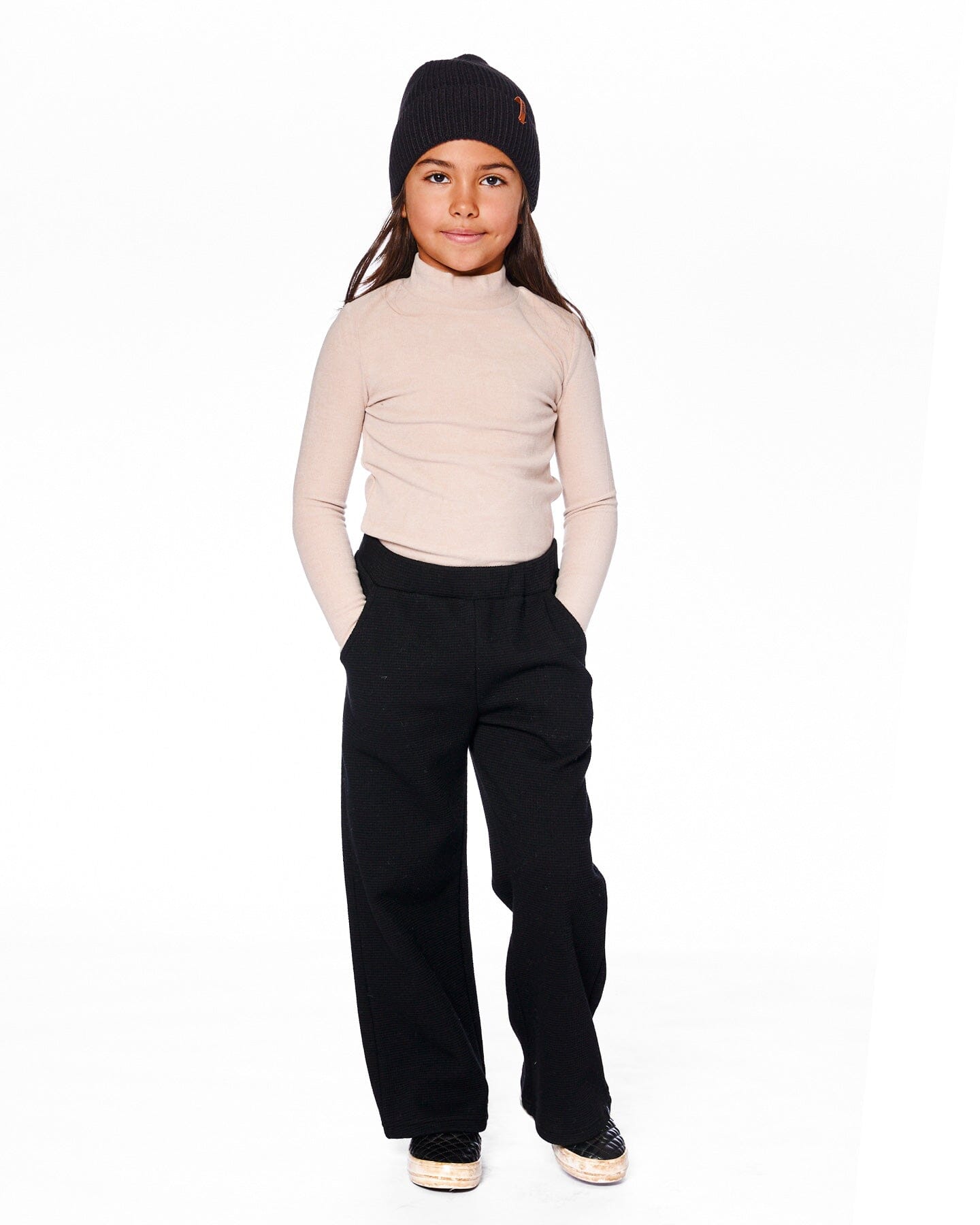 Waffle Flare Leg Pants Black