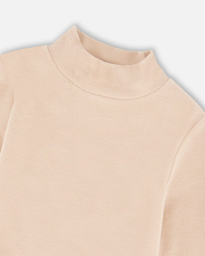 Super Soft Ribbed Mock Neck Top Light Caramel
