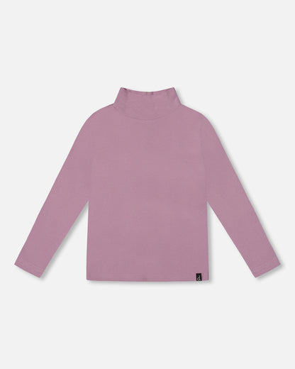 Super Soft Ribbed Mock Neck Top Purple Gray