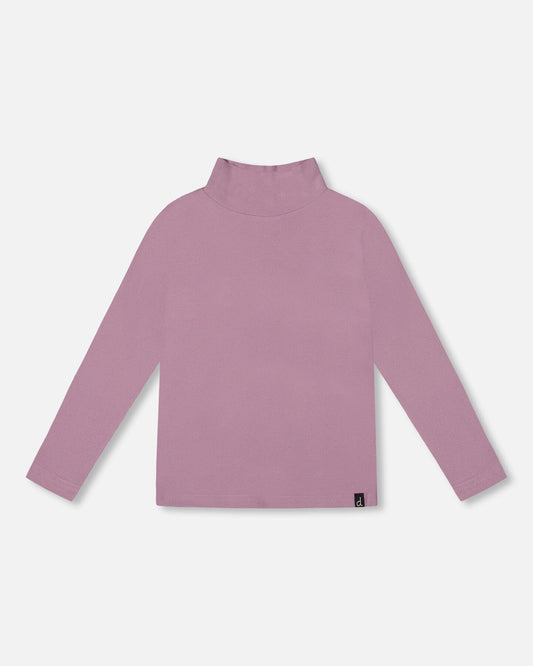 Super Soft Ribbed Mock Neck Top Purple Gray