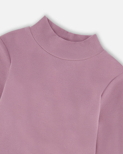 Super Soft Ribbed Mock Neck Top Purple Gray