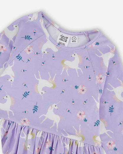 Jersey Dress With Pockets Lilac Unicorn Print