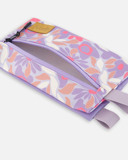 Trousse à Double Compartiment Imprimé Fleurs Rétro Lilas