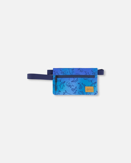 Trousse à Double Compartiment Imprimé Dinosaure Dégradé Bleu