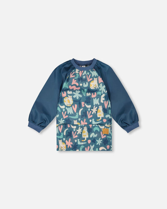 School Apron Green Cat Print