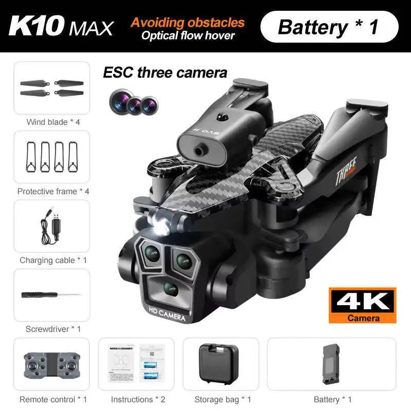 K10 Max Hot Sale Low Price High Quality Mini Foldable Three Camera Professional RC Beginner Drone Quadcopter Kids Gift Toy