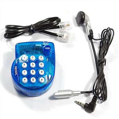 Mini téléphone fixe filaire Portable, avec casque, cadran à bouton, réposition rapide, petit téléphone pour conférence de bureau, bleu