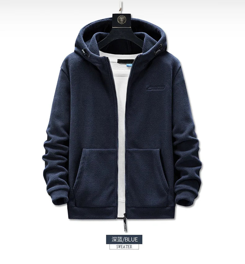 Plus Size L-8XL Men's Fleece Sweater Outdoor 2023 Autumn Polar Fleece Cardigan hooded Outside Zip Hoodies Sweatshirts Coat