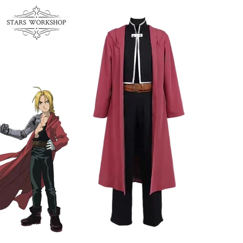 Anime Fullmetal Alchemist Cosplay Edward Elric Cosplay Costume Men Trench Coat Cloak Suit For Halloween Carnival Custom Made