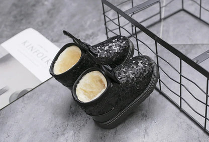 Girls Snow Boots Kids Ankle Boots Autumn Winter Fashion Princess Cute Rabbit Ear with Glitter Sequins Warm Thick Plush Cotton