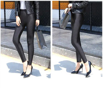 Automne hiver épais Leggings mode solide mince pantalon dame polaire chaud Leggings décontracté noir brillant taille haute Leggings