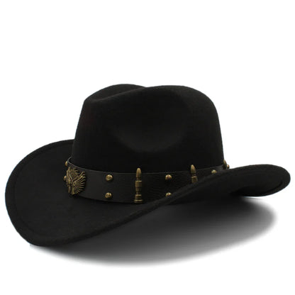 2 Sizes Men Women Western Cowboy Hats Wide Brim Panama Sunhat Outdoor Fedora Cap Trilby Sombrero Party Travel Size US 7 1/4 UK L