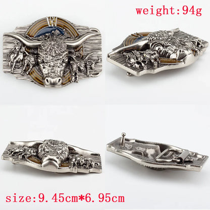 Tauren Ancient Silver Belt Buckle Metal Smooth Buckle 4.0 Cowboy for Men