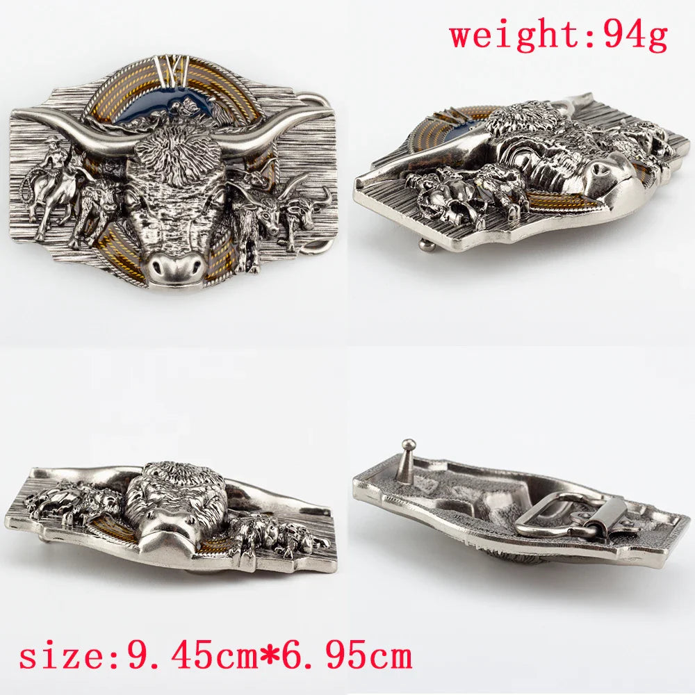 Boucle de ceinture Tauren en argent ancien, boucle lisse en métal, 4.0 Cowboy pour hommes