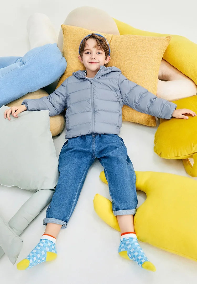 Doudoune Légère Enfant en Duvet de Canard Blanc, Nouveau Style Hiver, Manteau Court à Capuche pour Garçons et Filles, Vêtement d'extérieur pour Tout-petits