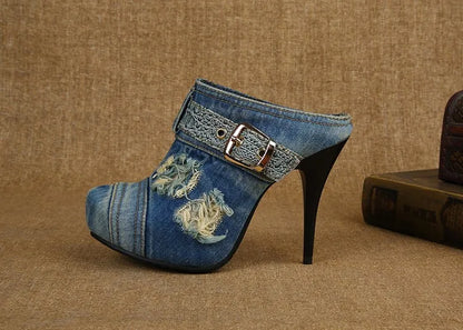 New high-heeled shoes waterproof Taiwan round head hollow out shoes heel strap cowboy fashion sexy sandals, slippers