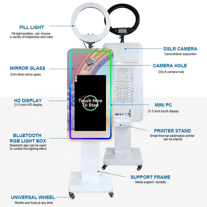 Mirror Photo Booth Install Camera with 21.5 Inch Touch Screen PC Digital DSLR Photo Booth Party Selfie Mirror Photo Booth