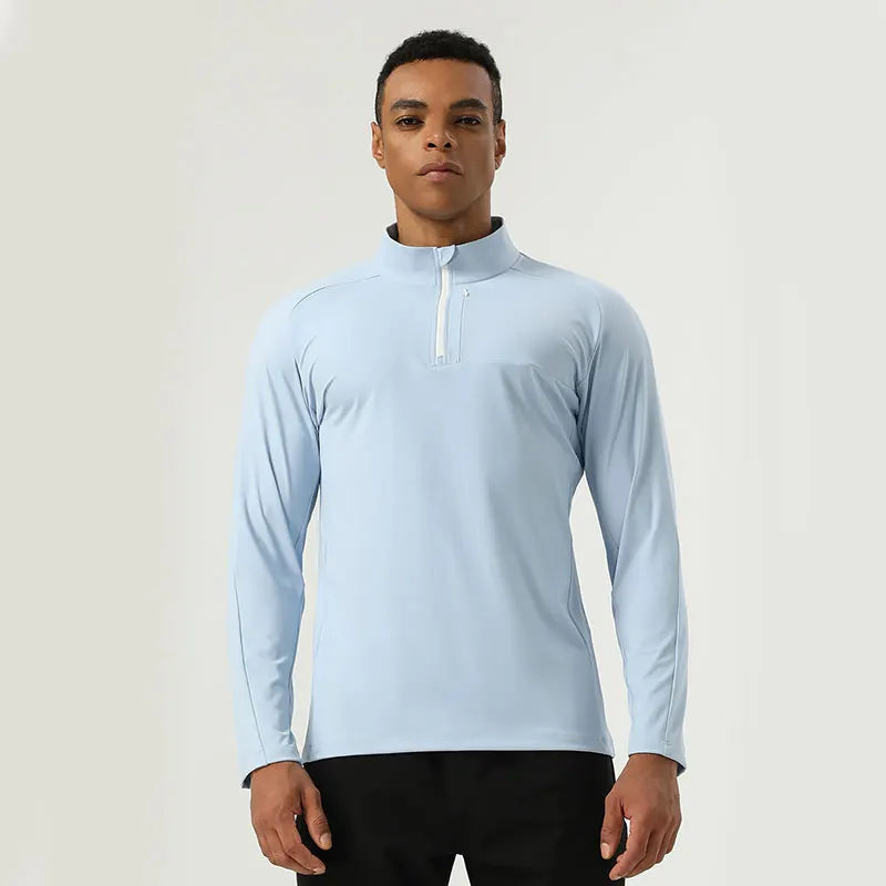 New Spandex / Polyester  Semi-pull Top with Invisible Pocket Design High Elastic Sports Men's Top