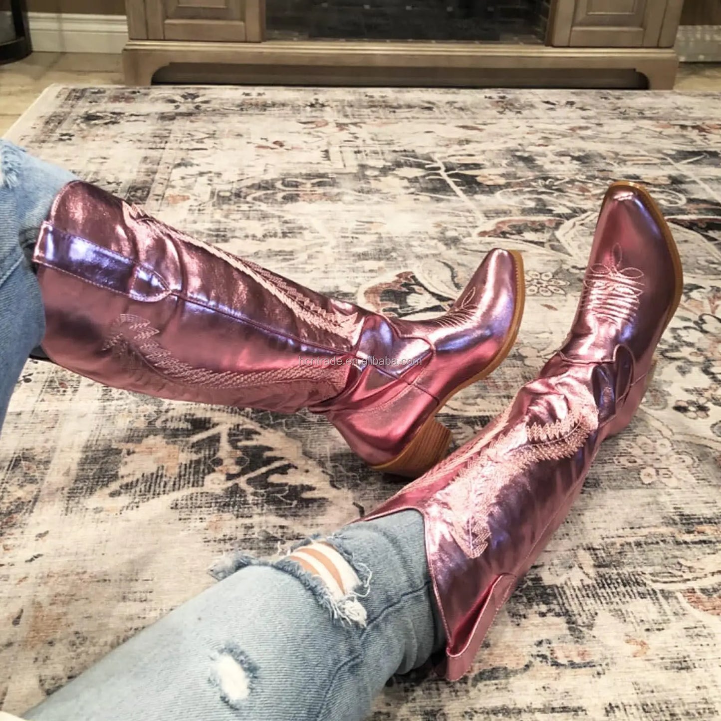 BUSY GIRL SC4840 Classic Embroidery Western Boots for Women Fashion Fall Winter Boots Ladies 6cm Heels Cowgirl Cowboy Boots