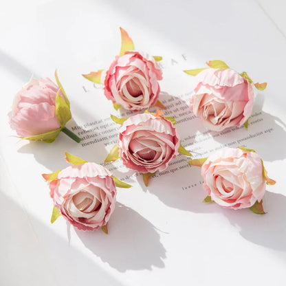 10Pcs Silk Tea Buds Roses Head Wedding Decorative Wreaths Valentine Decora Home Room Diy Gift Box Fake Plants Artificial Flowers