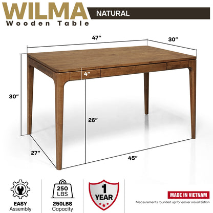 ACACIA Wilma 48” Rubber Wood Rectangular Writing Desk