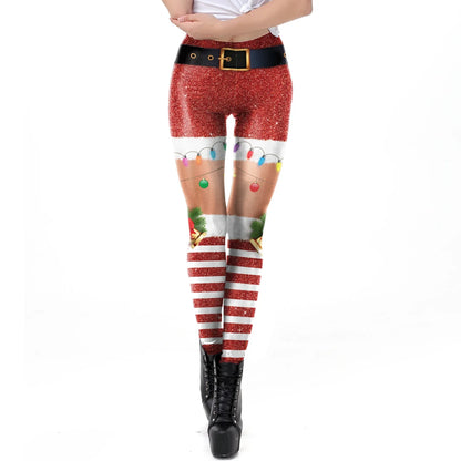 NADANBAO Merry Christmas Leggings for Woman Green White Stripe Pattern Pants Xmas Party Pants Girls Sexy Tights Fitness Workout
