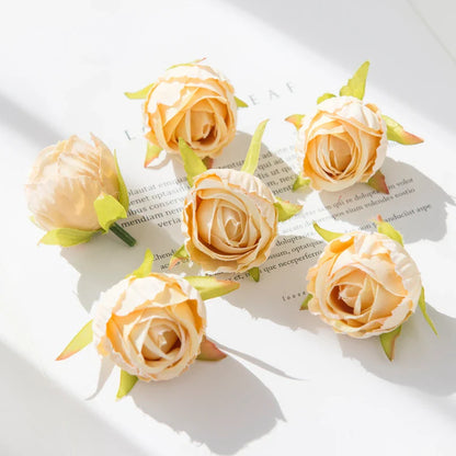 10Pcs Silk Tea Buds Roses Head Wedding Decorative Wreaths Valentine Decora Home Room Diy Gift Box Fake Plants Artificial Flowers