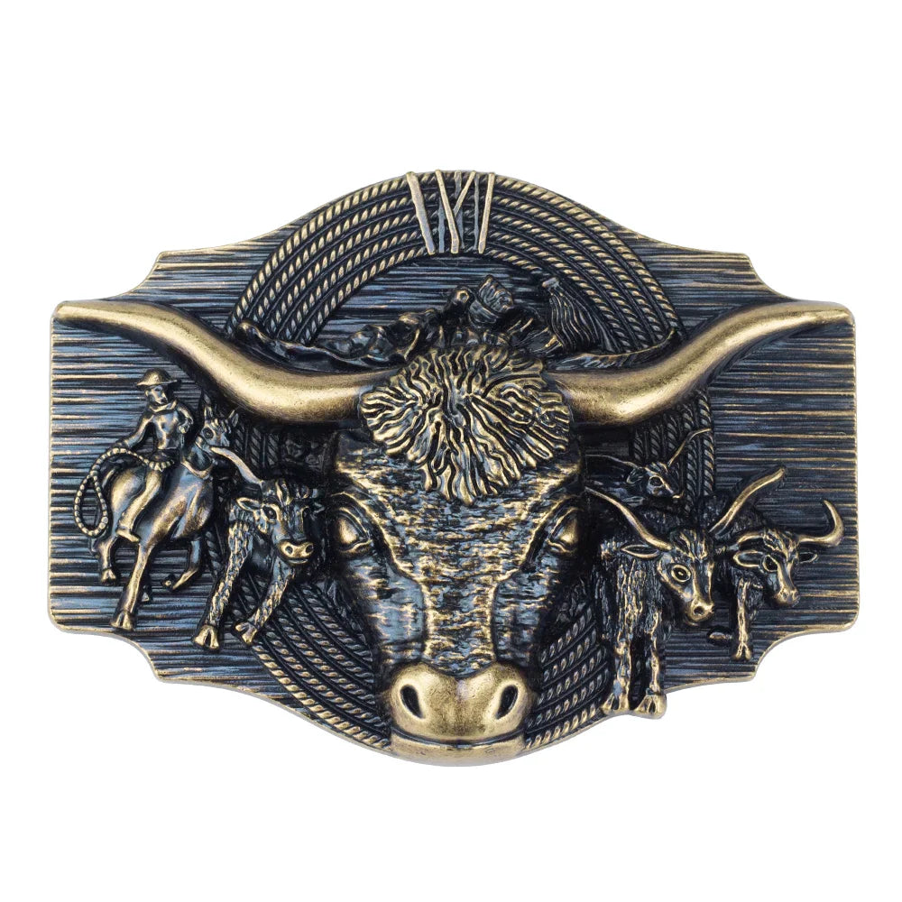 Boucle de ceinture Tauren en argent ancien, boucle lisse en métal, 4.0 Cowboy pour hommes