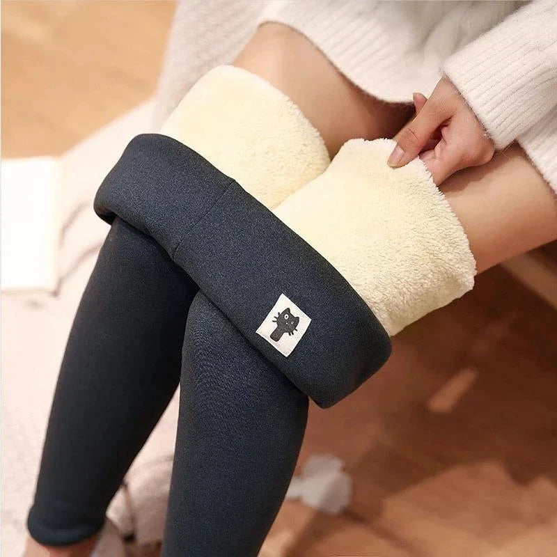 Hiver femmes Leggings solide chaud Leggings épaissir laine d'agneau taille haute polaire garder bout à bout haute extensible pantalon de marche poche