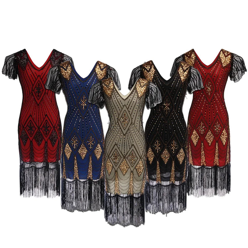 Robe Femme Roaring 1920s Flapper Dress Gatsby Party Charleston Sequined Cocktail Weeding Beaded Tassel Dresses Banquet Costumes