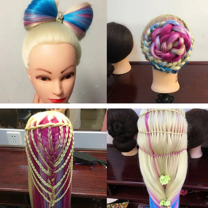 Tête de mannequin à cheveux longs synthétiques avec support de trépied de perruque réglable Modèle avec tête de mannequin Formation de coiffeur coiffant