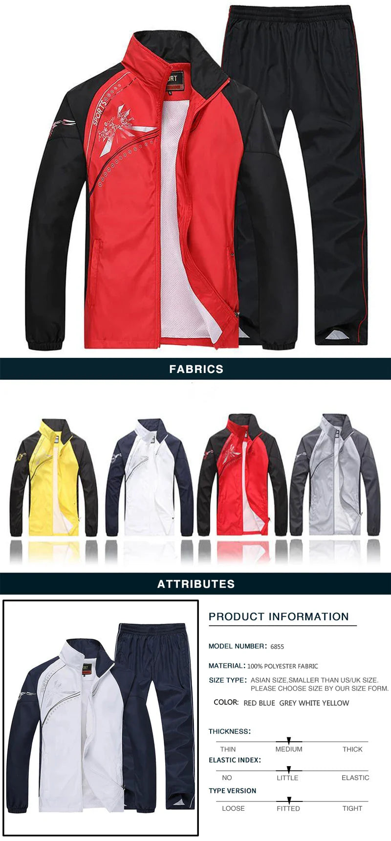 Ensemble de survêtement pour homme, collection printemps-automne, imprimé, 2 pièces : veste et pantalon, tenue de sport décontractée.