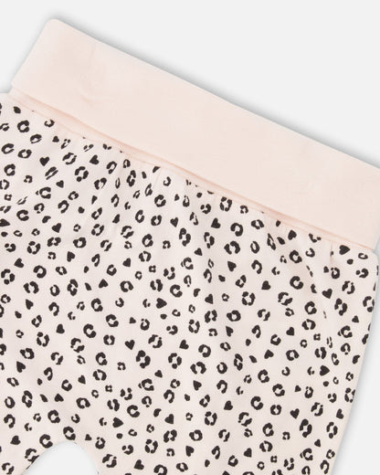 Organic Cotton Jersey Sweater And Pants Set Peach Animal Print