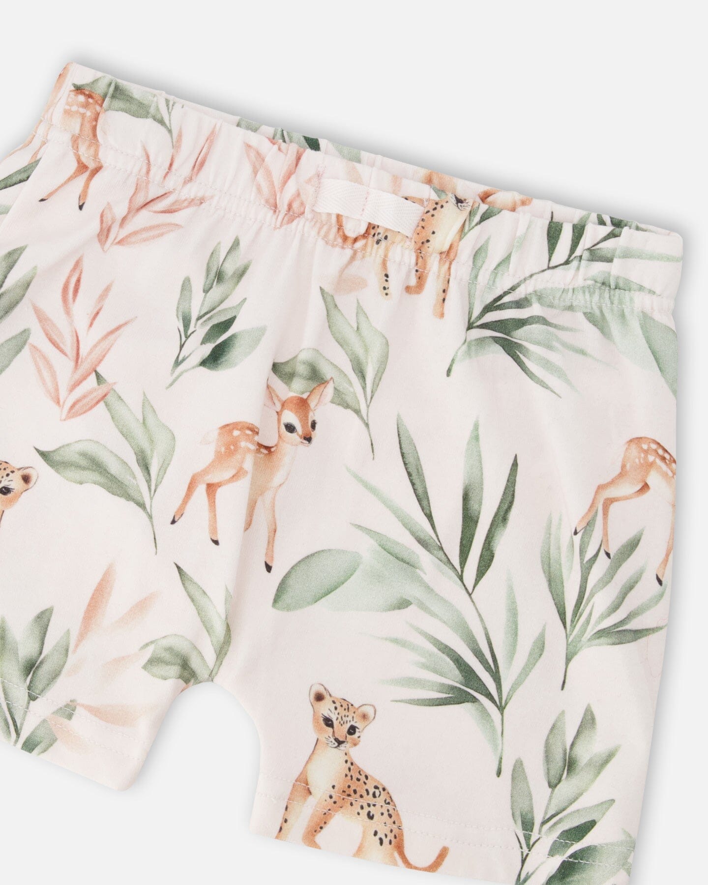 Pointelle Top And Organic Cotton Jersey Short Set Green And Peach Deer Print