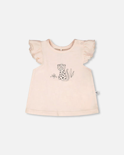 Organic Cotton Jersey Top And Short Set Peach And Peach Animal Print