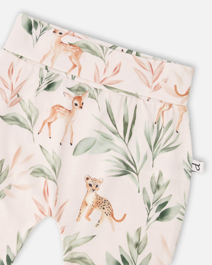 Organic Cotton Jersey Evolutive Pants Peach Deer Print