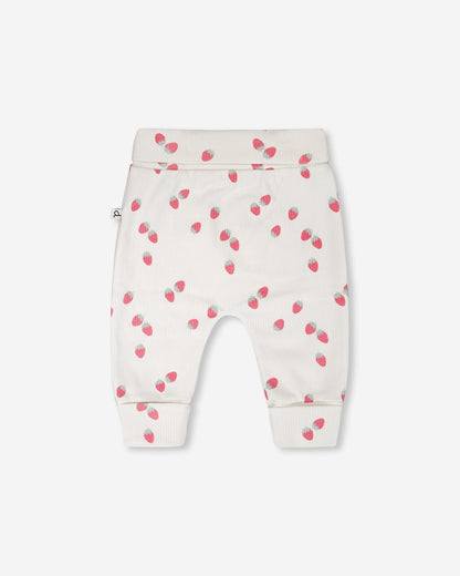 Cotton Jersey Evolutive Pants White Printed Strawberries