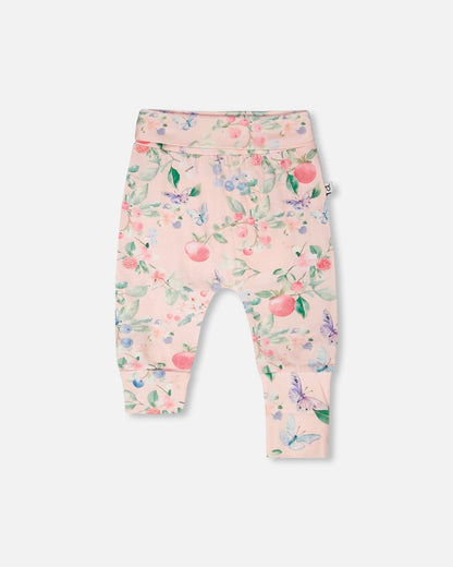 Organic Cotton Jersey Evolutive Pants Pink Printed Berries