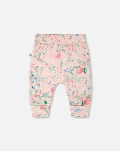 Organic Cotton Jersey Evolutive Pants Pink Printed Berries