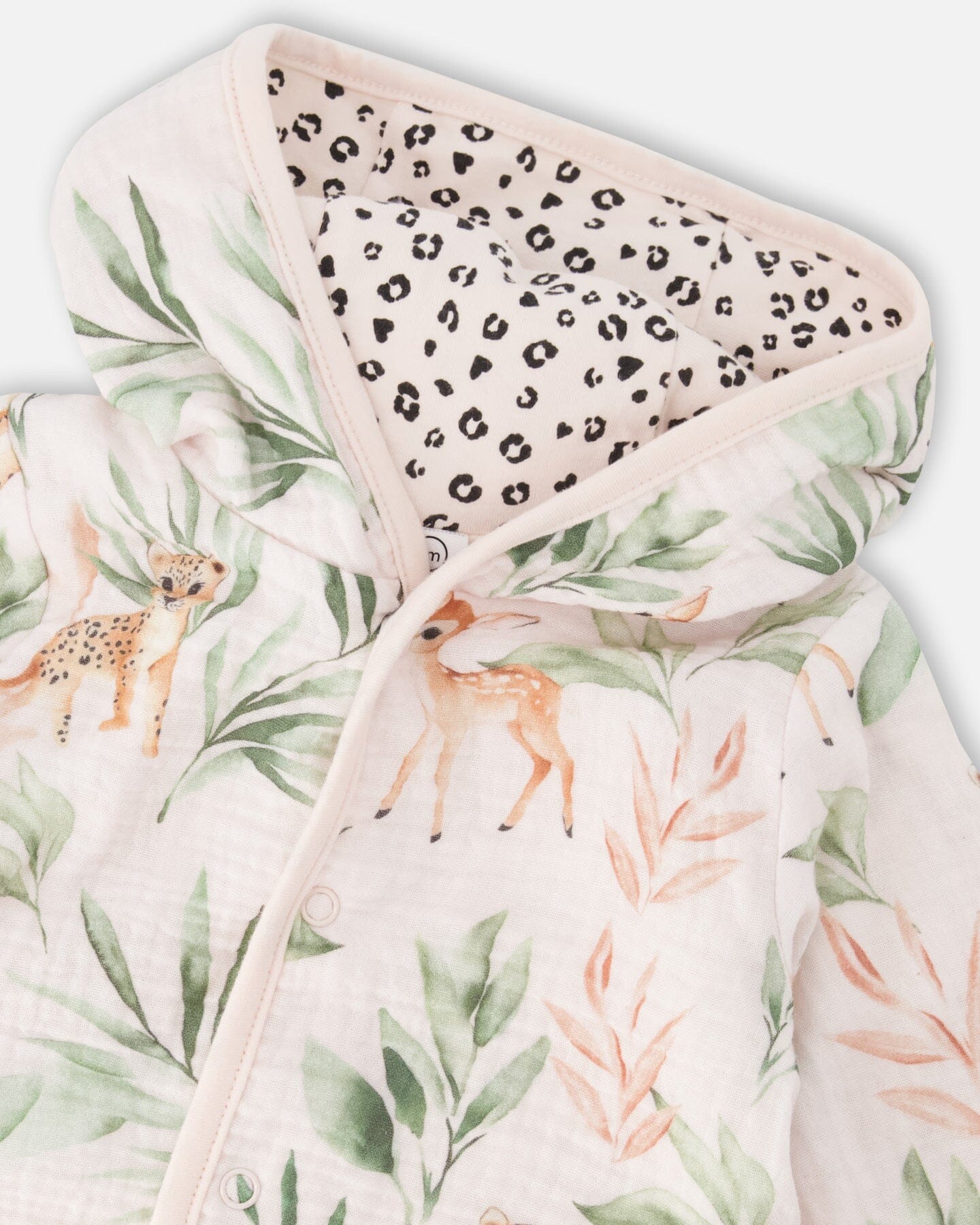 Muslin And Organic Cotton Jersey Reversible Hooded Jacket Peach Deer/Leopard Print