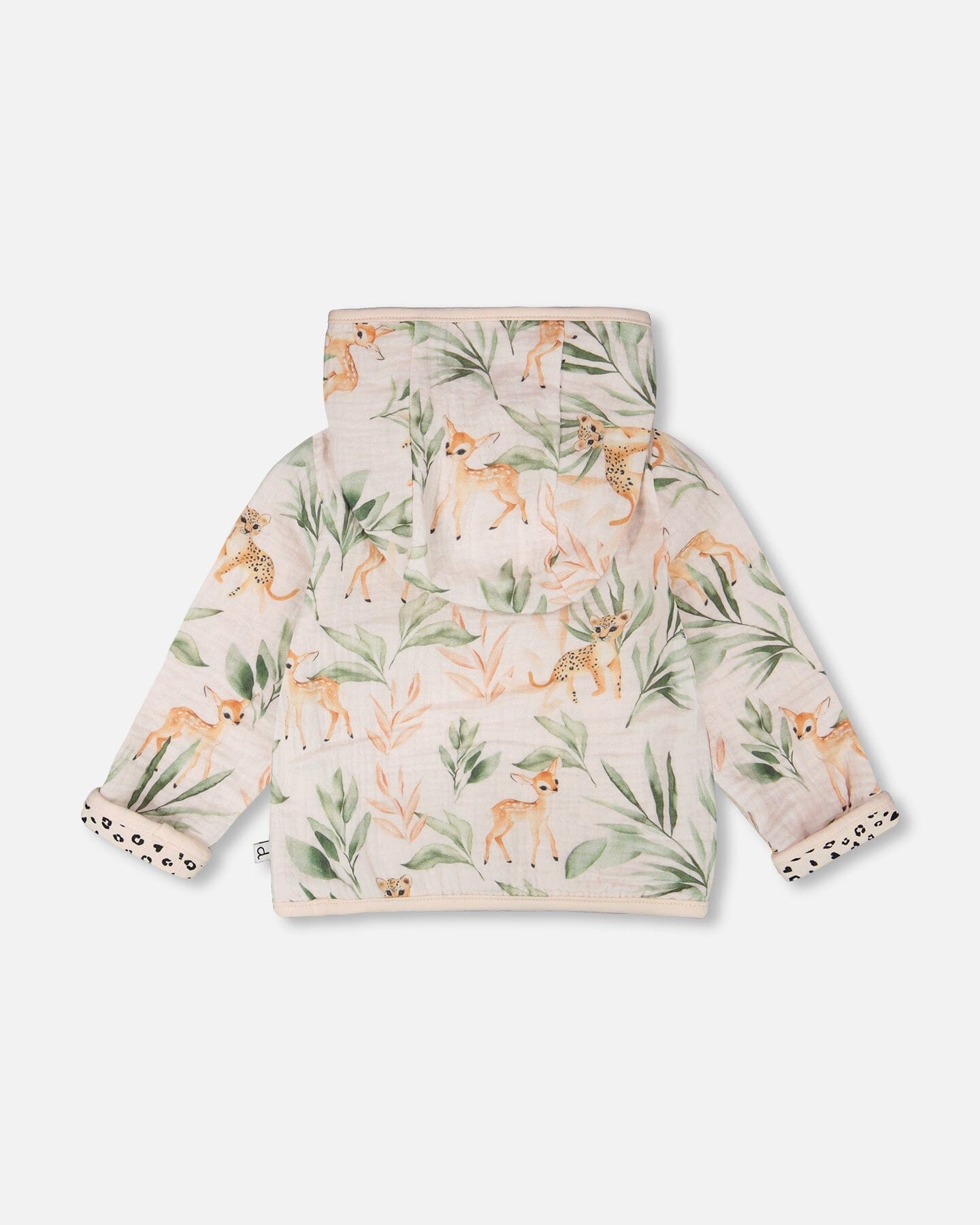 Muslin And Organic Cotton Jersey Reversible Hooded Jacket Peach Deer/Leopard Print