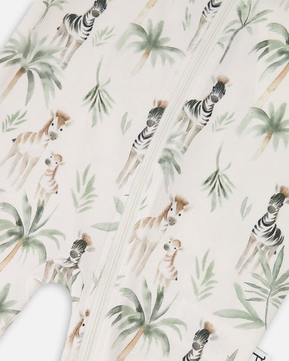 Organic Cotton Jersey One-Piece Pyjama Beige Zebra Print