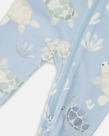 Organic Cotton Jersey One-Piece Pyjama Blue Turtle Print