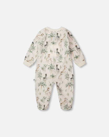 Organic Cotton Jersey One-Piece Pyjama Beige Zebra Print