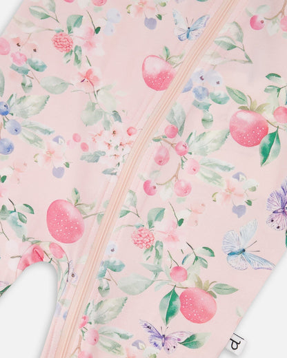Organic Cotton Jersey One-Piece Pyjama Pink Printed Berries