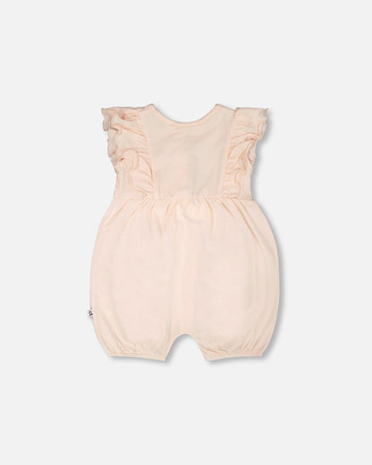 Organic Cotton Jersey Romper With Frills Peach