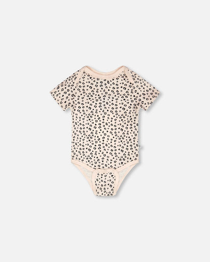 Evolutive Organic Cotton Jersey Onesie Peach Animal Print