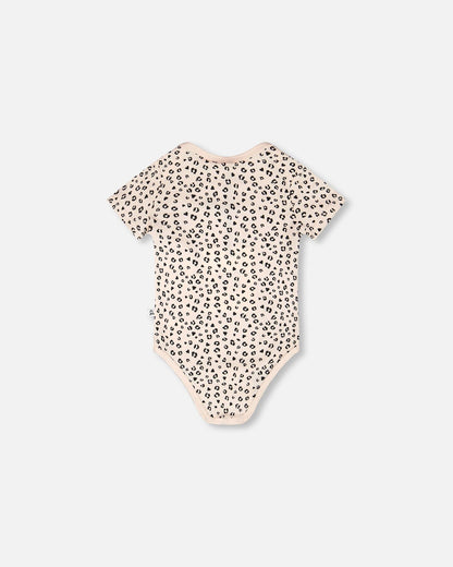 Evolutive Organic Cotton Jersey Onesie Peach Animal Print